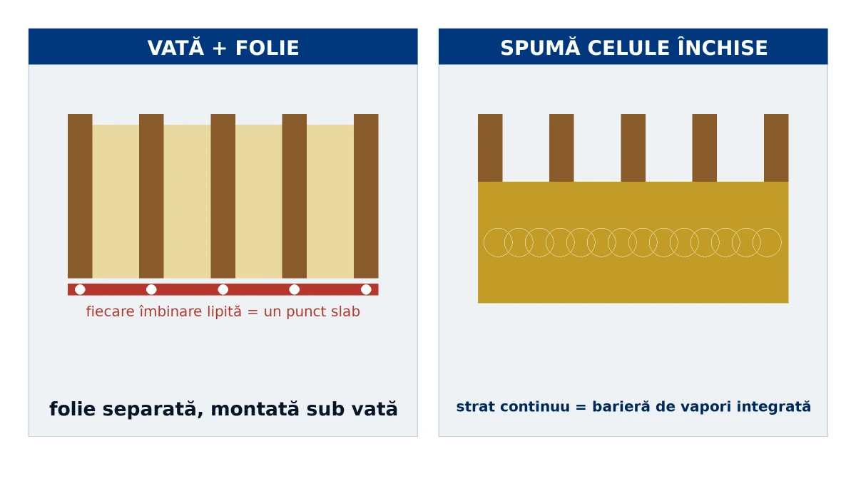 Spuma cu celule închise — barieră de vapori integrată